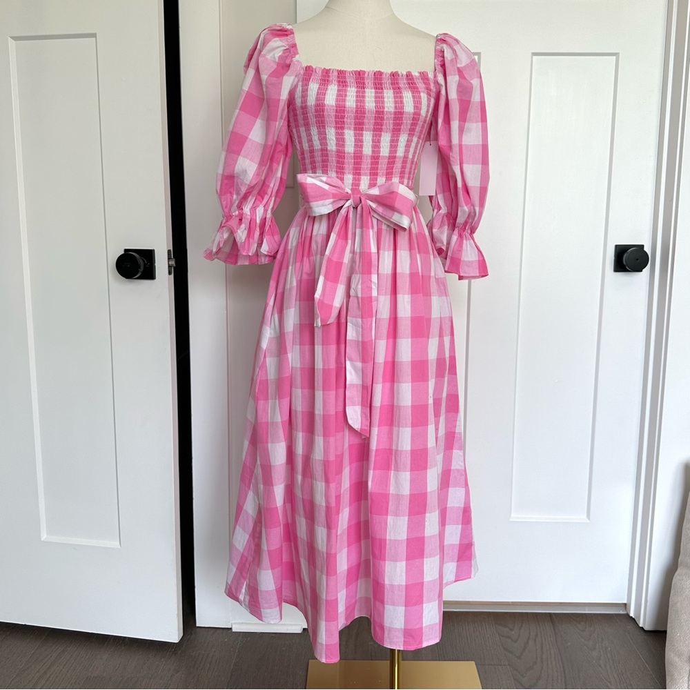 Aura Pink Gingham Midi Dress